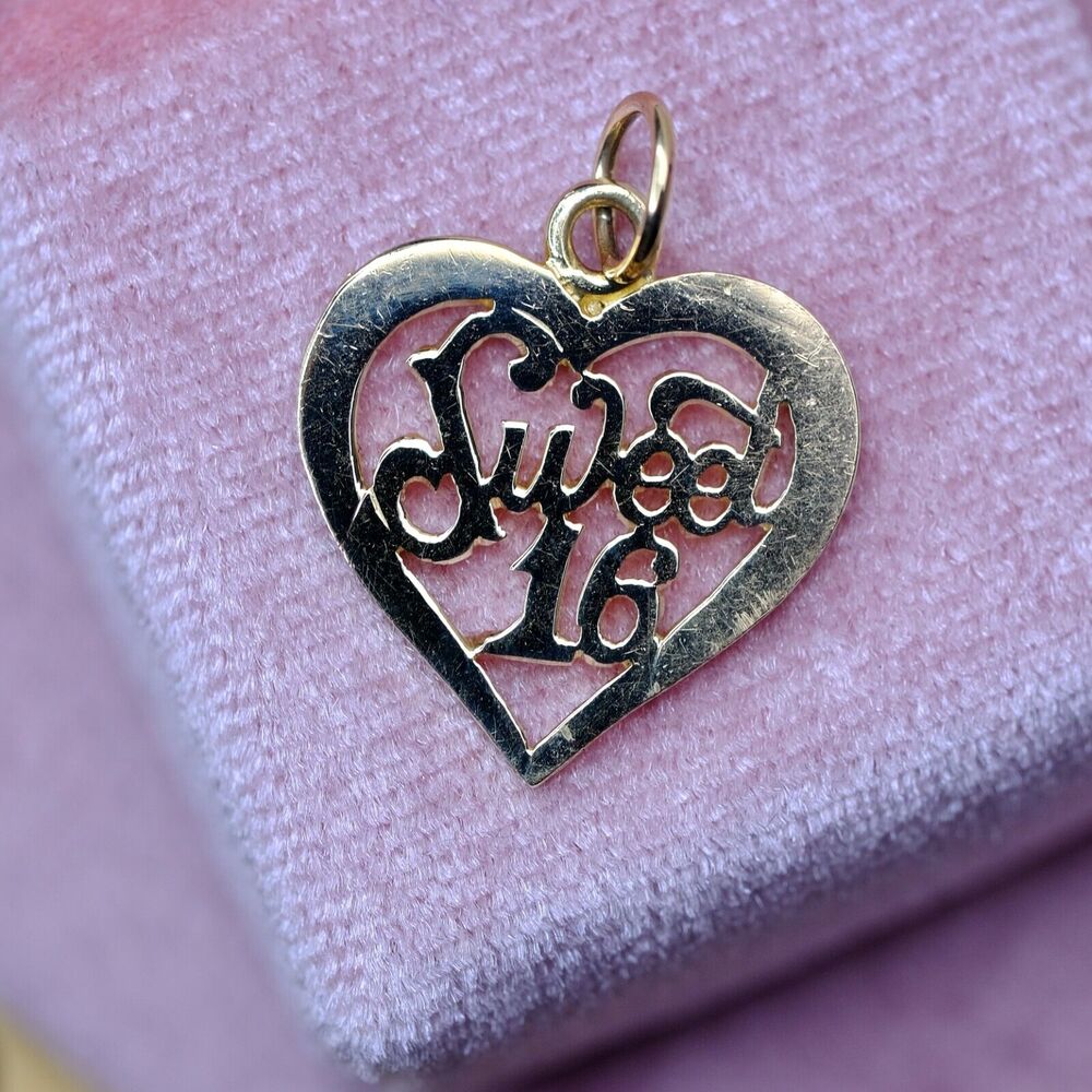 14K Real Yellow Gold "Sweet 16" Pendant - Perfect Gift for Birthday